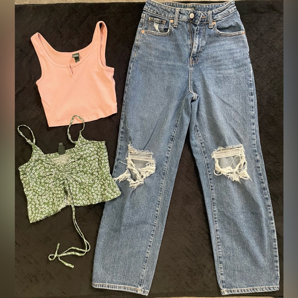 3 pc. Bundle Wild Fable Highest Rise Baggy Jeans & 2 tops!
